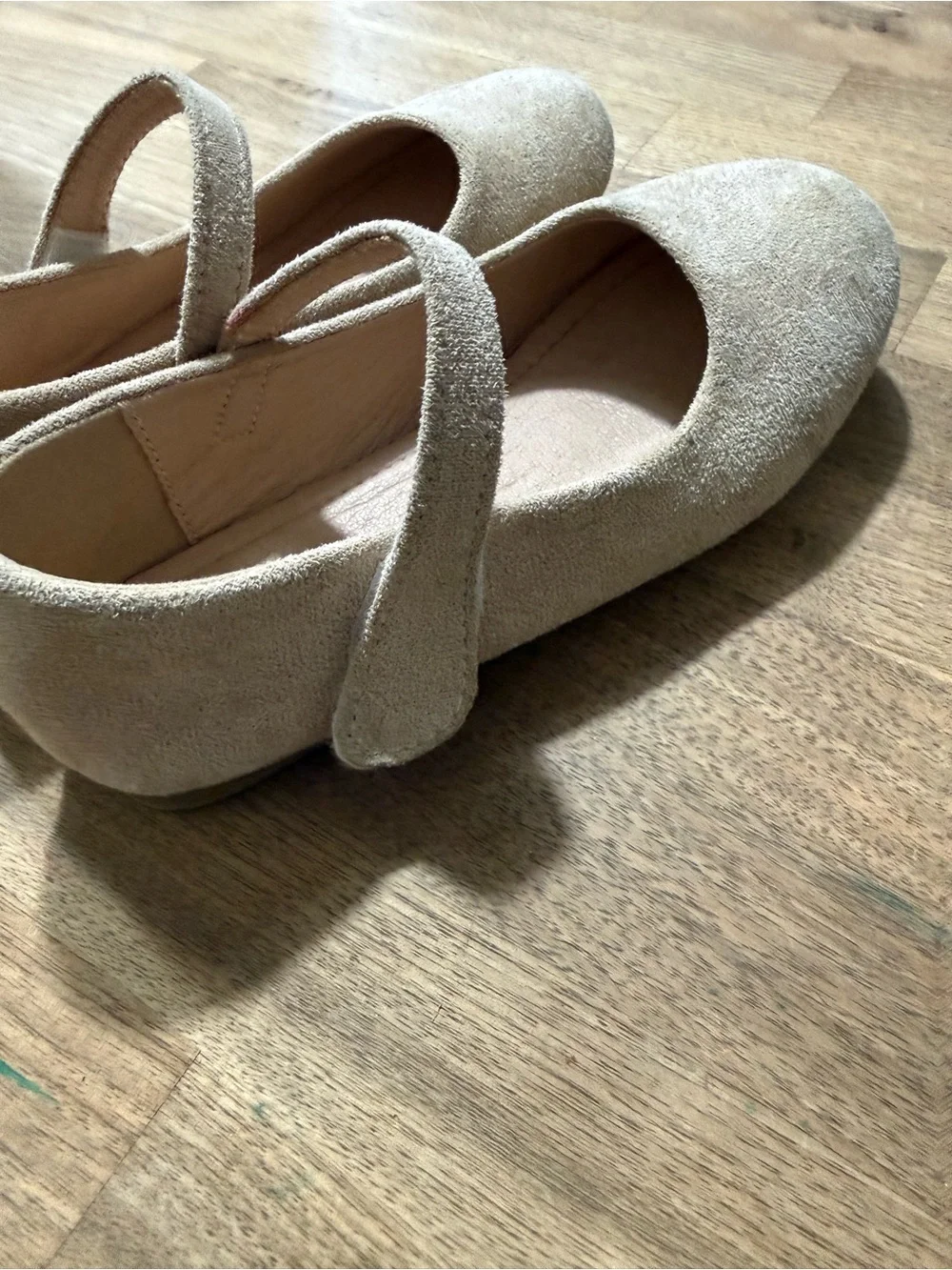 Kids Beige Mary Jane Shoes with Hook-and-Loop Strap